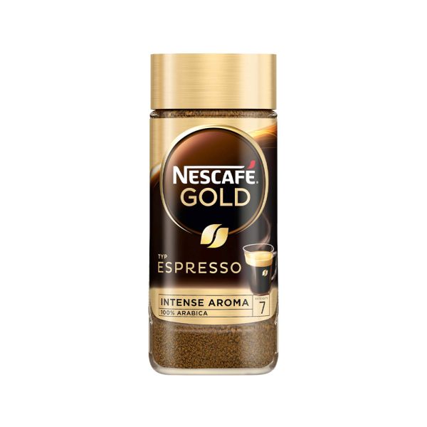 نسکافه اسپرسو فوری NESCAFÉ Espresso نسکافه اسپرسو فوری ۱۰۰% عربیکا خالص NESCAFÉ Espresso محصول کمپانی نستله در ظرف شیشیه‌ای ۱۰۰ گرمی عرضه می‌گردد